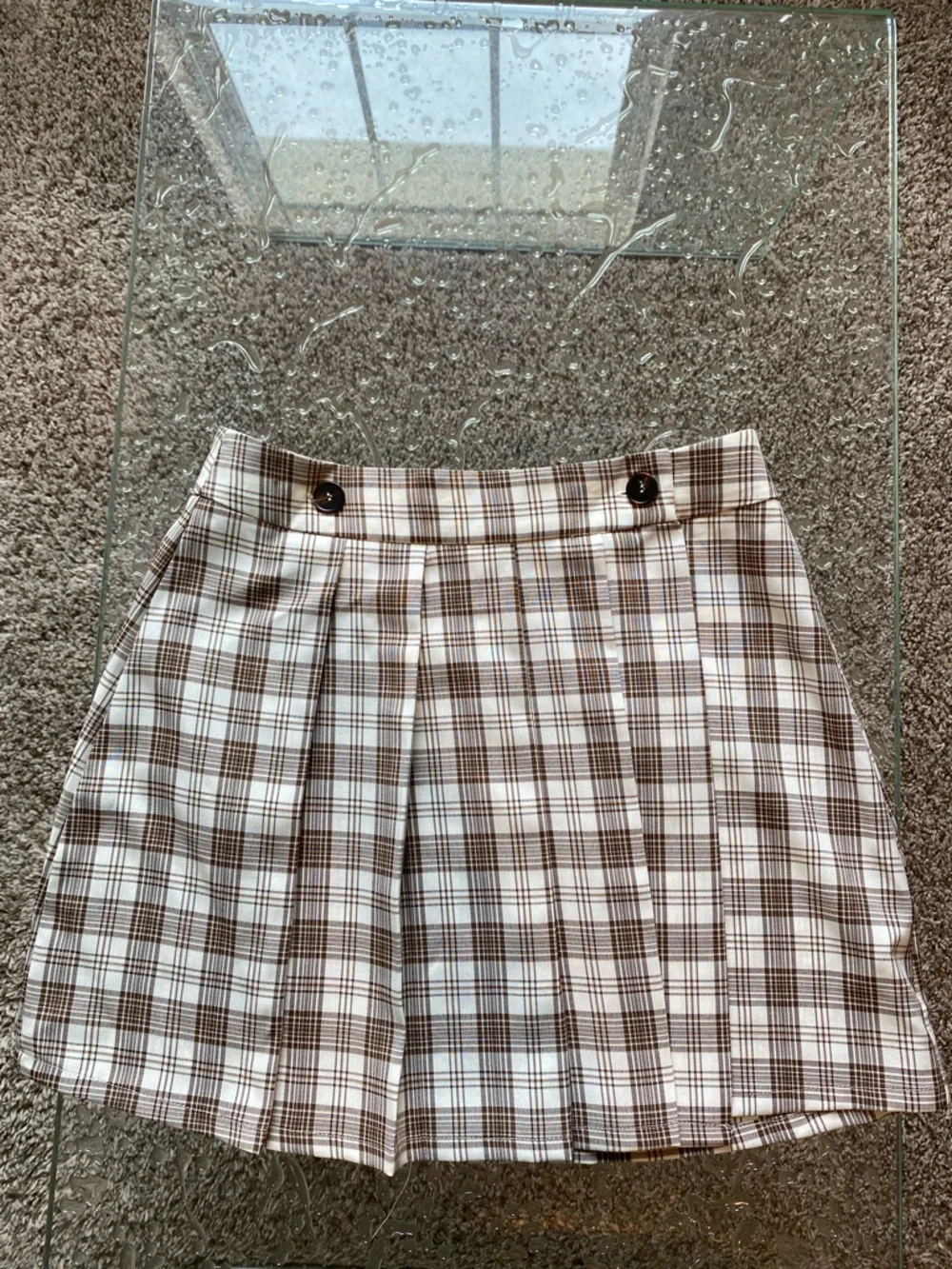 Brown and Cream Plaid Pleated Skirt - Picture 6 of 6